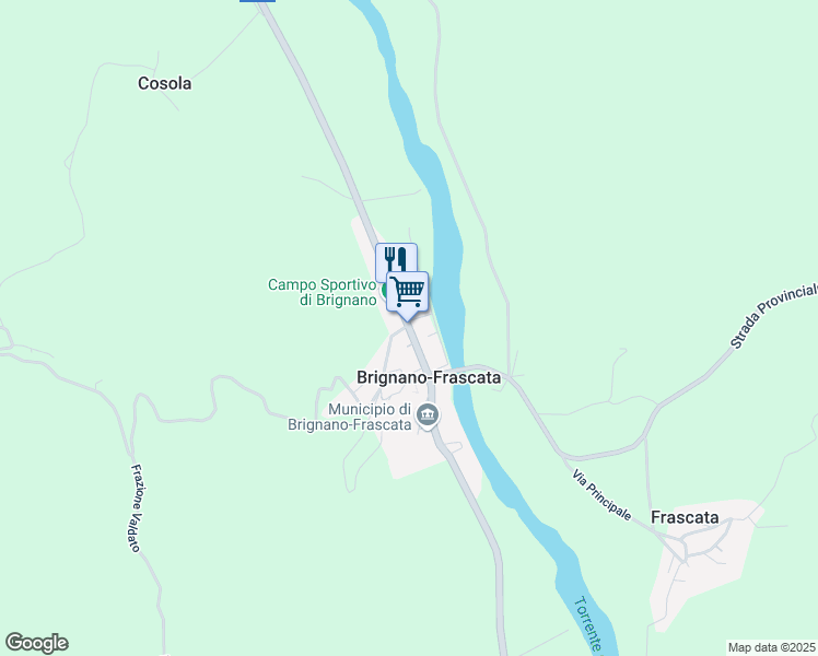 map of restaurants, bars, coffee shops, grocery stores, and more near 50 Via Roma in Brignano