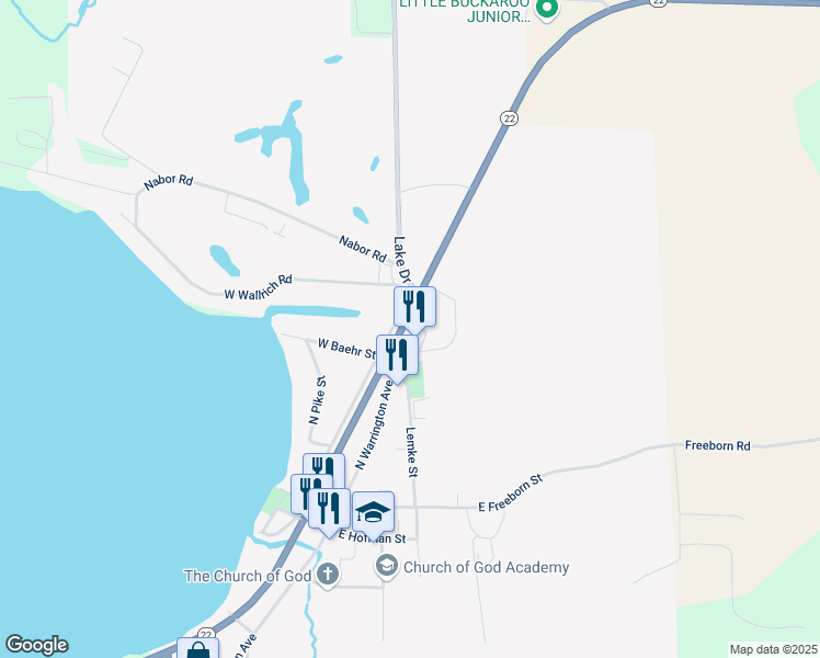 map of restaurants, bars, coffee shops, grocery stores, and more near 309 North Meyer Street in Cecil
