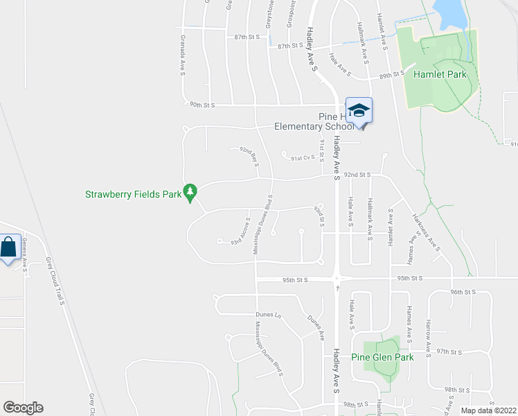 map of restaurants, bars, coffee shops, grocery stores, and more near 9450 Hadley Avenue South in Cottage Grove
