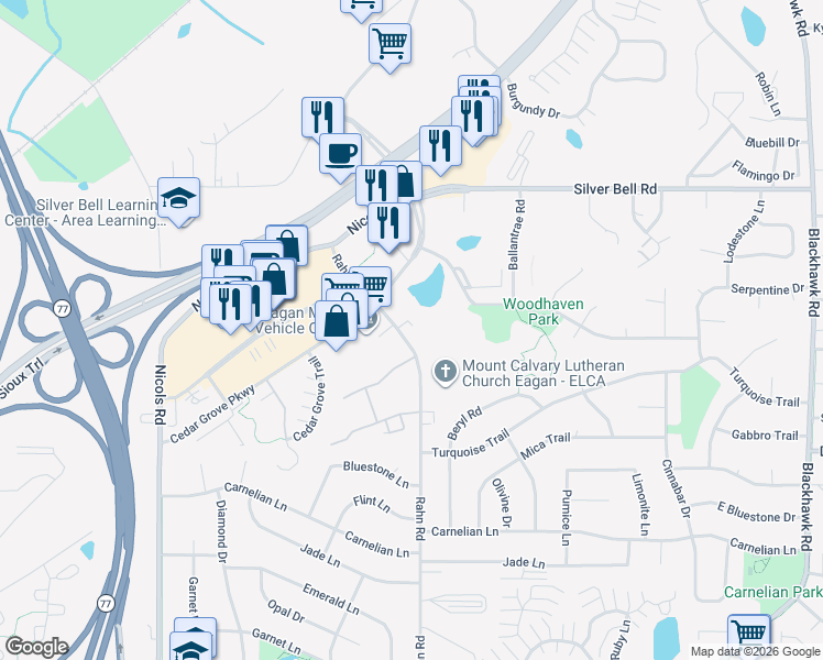 map of restaurants, bars, coffee shops, grocery stores, and more near in Eagan
