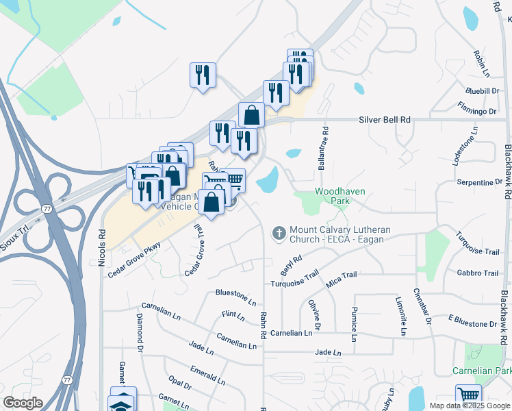map of restaurants, bars, coffee shops, grocery stores, and more near in Eagan