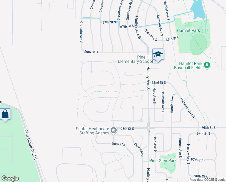 map of restaurants, bars, coffee shops, grocery stores, and more near 9450 Hadley Avenue South in Cottage Grove