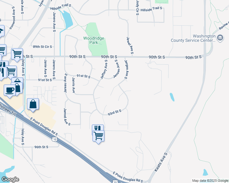 map of restaurants, bars, coffee shops, grocery stores, and more near 9176 Jergen Bay South in Cottage Grove