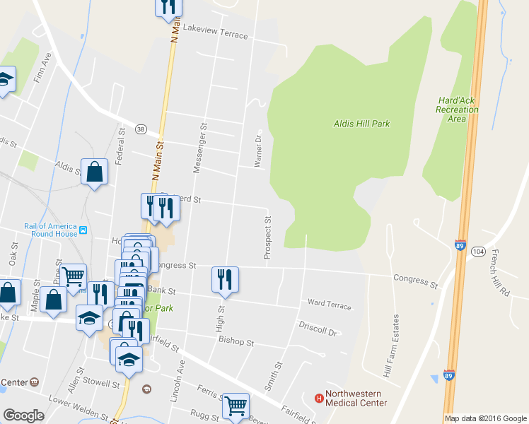 map of restaurants, bars, coffee shops, grocery stores, and more near 34 Prospect Street in Saint Albans City