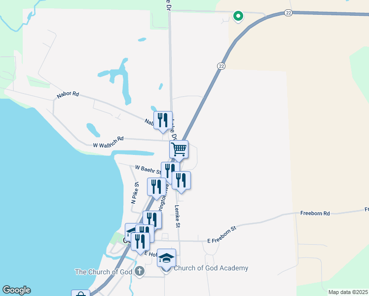 map of restaurants, bars, coffee shops, grocery stores, and more near 304 Golf View Road in Cecil