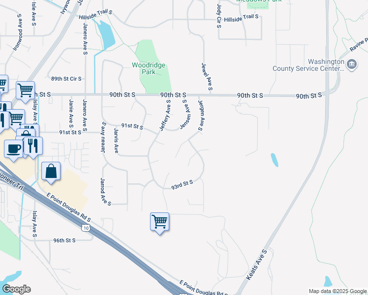 map of restaurants, bars, coffee shops, grocery stores, and more near 9176 Jergen Bay South in Cottage Grove