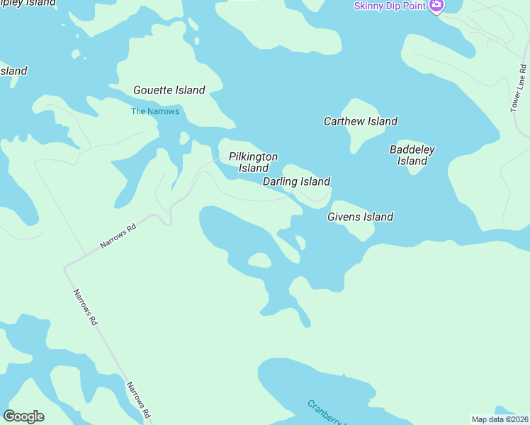 map of restaurants, bars, coffee shops, grocery stores, and more near Darling Island Road in Simcoe County