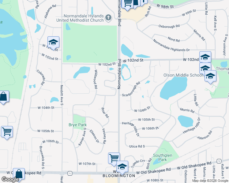map of restaurants, bars, coffee shops, grocery stores, and more near 10401 Berkshire Road in Minneapolis