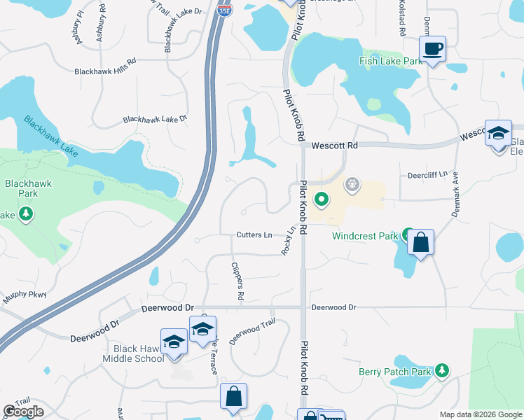 map of restaurants, bars, coffee shops, grocery stores, and more near 1438 Kings Wood Road in Eagan