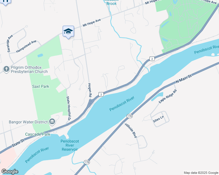 map of restaurants, bars, coffee shops, grocery stores, and more near 834 State Street in Bangor