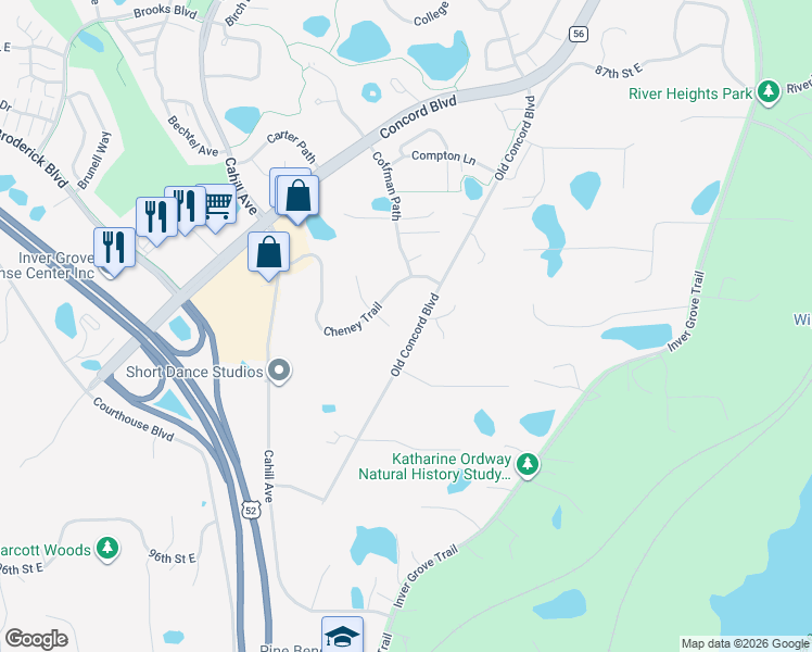 map of restaurants, bars, coffee shops, grocery stores, and more near 9253 Old Concord Boulevard in Inver Grove Heights