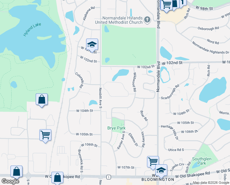 map of restaurants, bars, coffee shops, grocery stores, and more near 19 Timberglade Road in Minneapolis