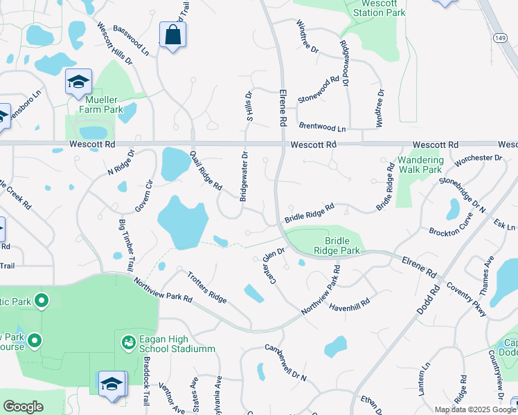 map of restaurants, bars, coffee shops, grocery stores, and more near 775 Mill Run Path in Eagan