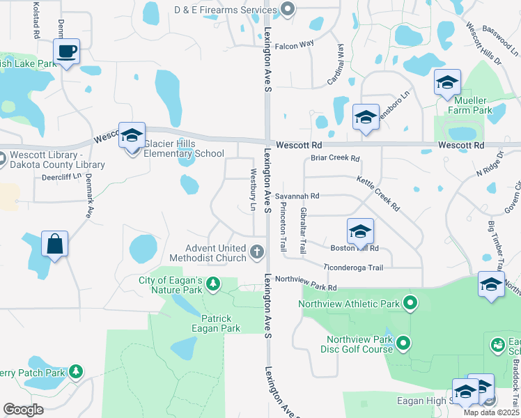 map of restaurants, bars, coffee shops, grocery stores, and more near 3884 Westbury Lane in Eagan