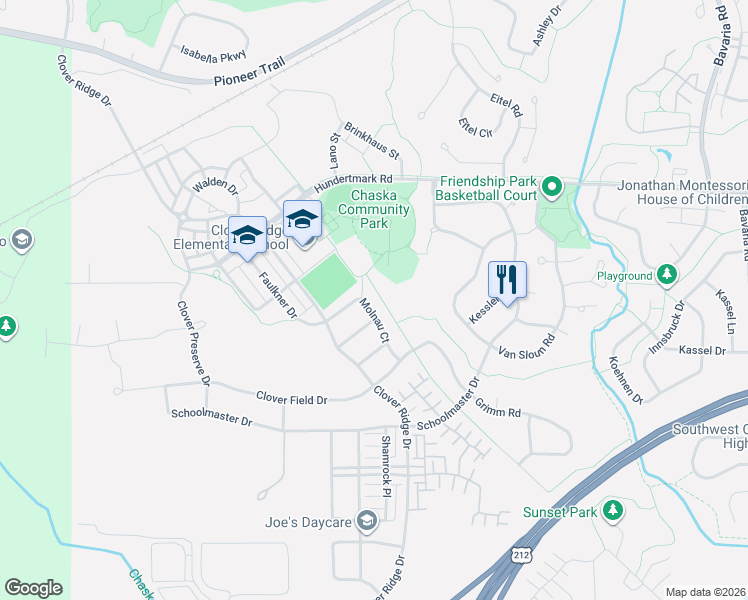 map of restaurants, bars, coffee shops, grocery stores, and more near 2378 Molnau Court in Chaska