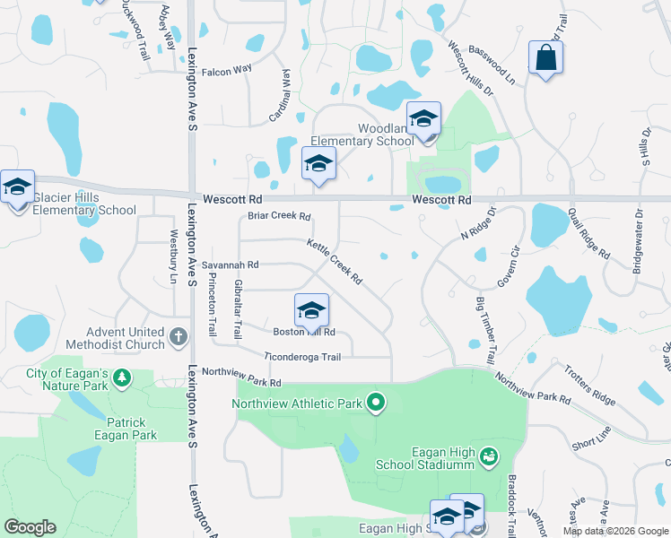 map of restaurants, bars, coffee shops, grocery stores, and more near 1007 Kettle Creek Road in Eagan