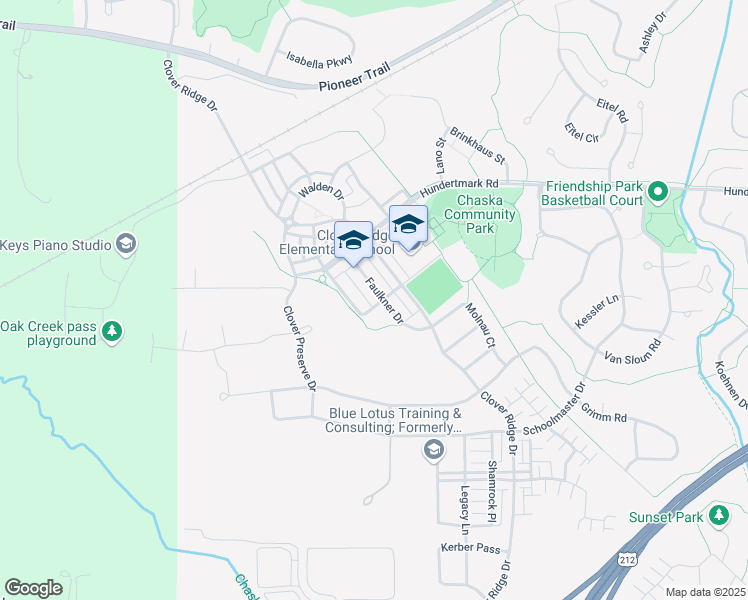 map of restaurants, bars, coffee shops, grocery stores, and more near 2810 Faulkner Drive in Chaska