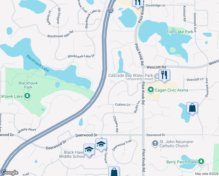 map of restaurants, bars, coffee shops, grocery stores, and more near 3854 Kings Wood Court in Eagan