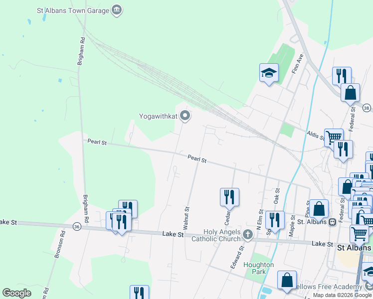 map of restaurants, bars, coffee shops, grocery stores, and more near 70 Walnut Street in Saint Albans City