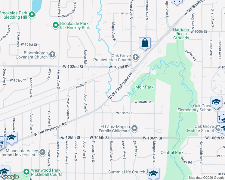 map of restaurants, bars, coffee shops, grocery stores, and more near 2400 West Old Shakopee Road in Minneapolis