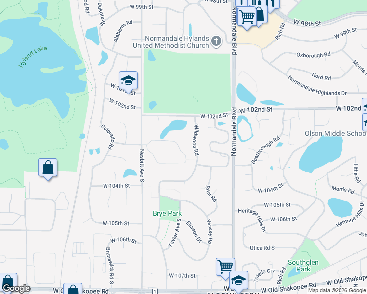 map of restaurants, bars, coffee shops, grocery stores, and more near 6 Timberglade Road in Minneapolis