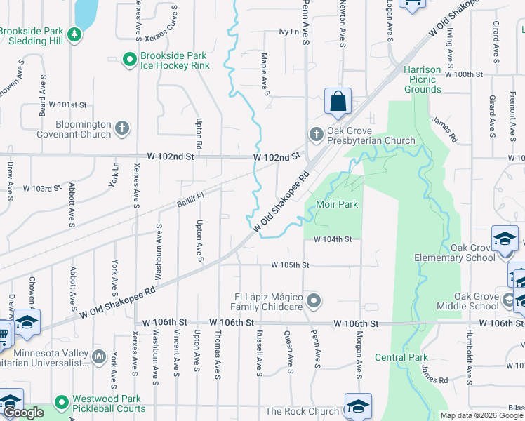 map of restaurants, bars, coffee shops, grocery stores, and more near 2400 West Old Shakopee Road in Minneapolis
