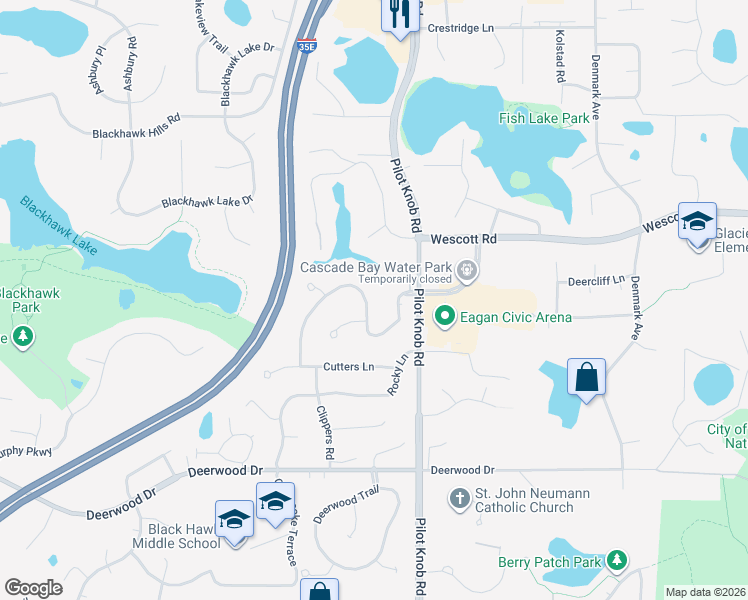 map of restaurants, bars, coffee shops, grocery stores, and more near 1454 Kings Wood Road in Eagan