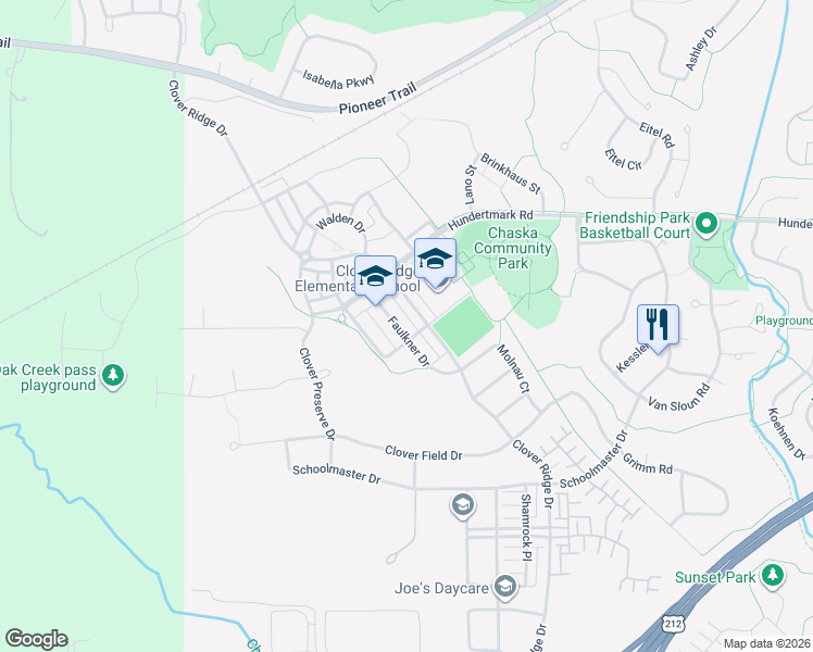 map of restaurants, bars, coffee shops, grocery stores, and more near 2823 Faulkner Drive in Chaska