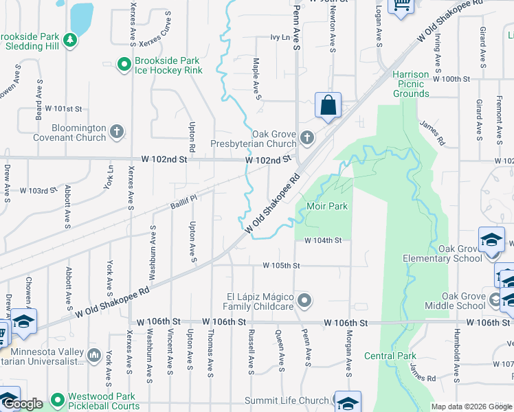 map of restaurants, bars, coffee shops, grocery stores, and more near 2400 West Old Shakopee Road in Minneapolis