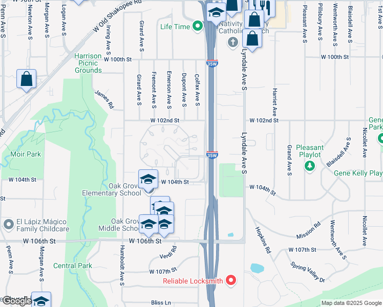 map of restaurants, bars, coffee shops, grocery stores, and more near 1002 Devonshire Curve in Minneapolis