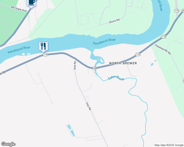 map of restaurants, bars, coffee shops, grocery stores, and more near 23 Houston Lane in Brewer