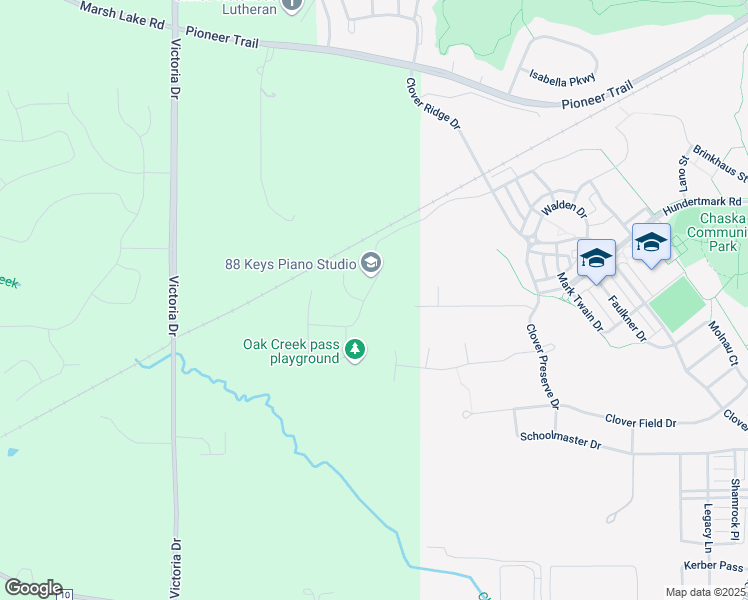 map of restaurants, bars, coffee shops, grocery stores, and more near 2025 Pioneer Trail in Chaska