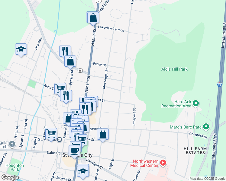 map of restaurants, bars, coffee shops, grocery stores, and more near 14 Rublee Street in Saint Albans City