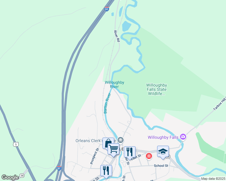 map of restaurants, bars, coffee shops, grocery stores, and more near 6-42 Maple Street in Barton
