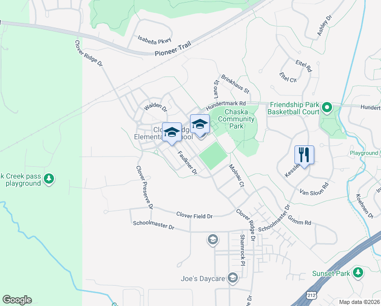 map of restaurants, bars, coffee shops, grocery stores, and more near 2823 Faulkner Drive in Chaska