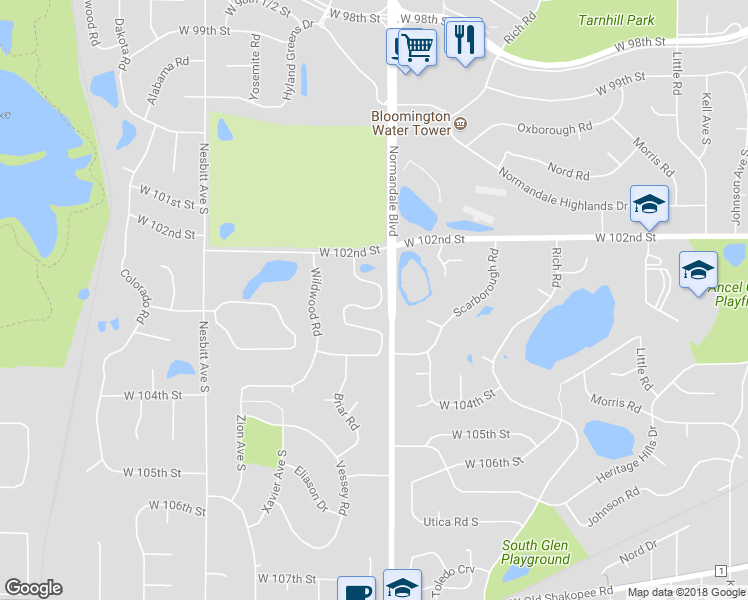 map of restaurants, bars, coffee shops, grocery stores, and more near 10242 Berkshire Road in Minneapolis