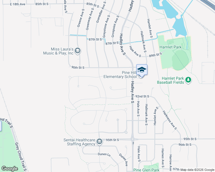 map of restaurants, bars, coffee shops, grocery stores, and more near 6752 92nd Street South in Cottage Grove