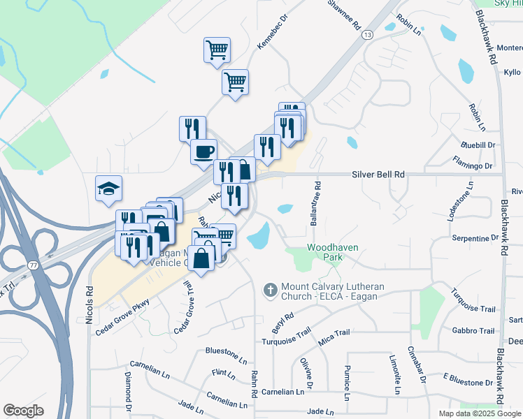 map of restaurants, bars, coffee shops, grocery stores, and more near 1991 Gold Trail in Eagan
