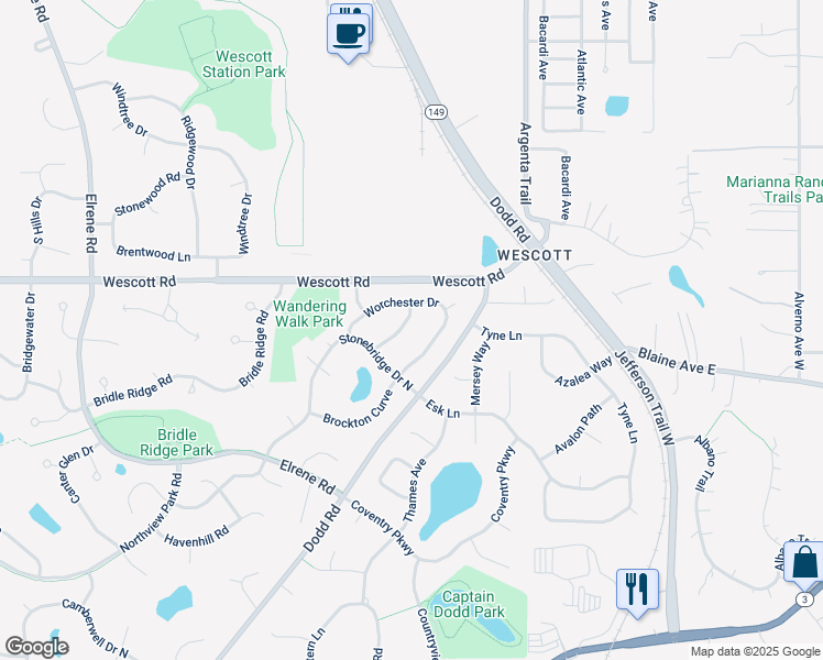 map of restaurants, bars, coffee shops, grocery stores, and more near 3967 Worchester Drive in Eagan