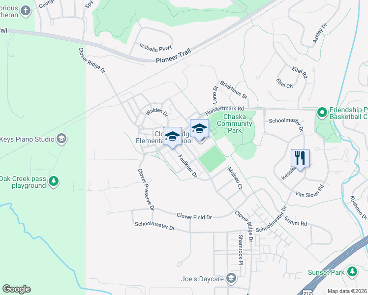 map of restaurants, bars, coffee shops, grocery stores, and more near 2915 Clover Ridge Drive in Chaska