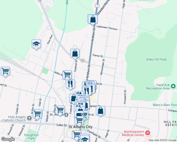 map of restaurants, bars, coffee shops, grocery stores, and more near 4 Upper Newton Street in Saint Albans City