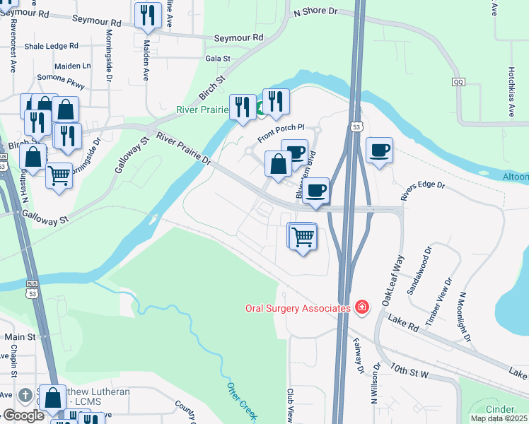 map of restaurants, bars, coffee shops, grocery stores, and more near 1160 Blazing Star Boulevard in Altoona