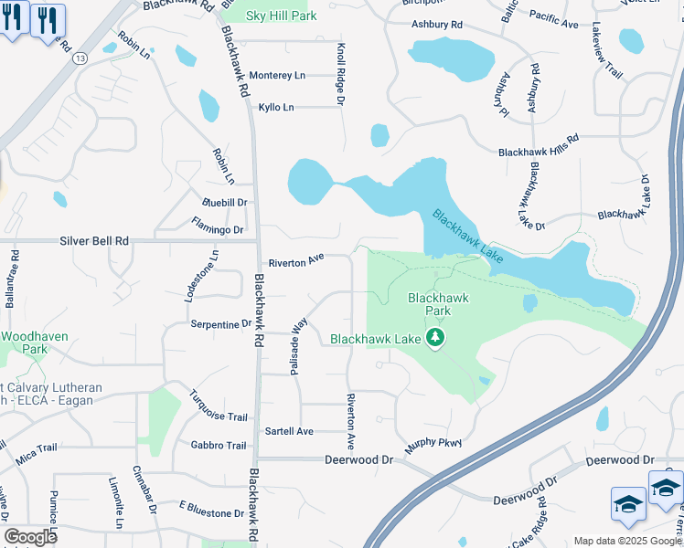 map of restaurants, bars, coffee shops, grocery stores, and more near 3825 Riverton Avenue in Eagan