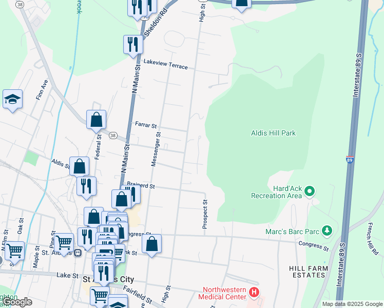 map of restaurants, bars, coffee shops, grocery stores, and more near 133 High Street in Saint Albans