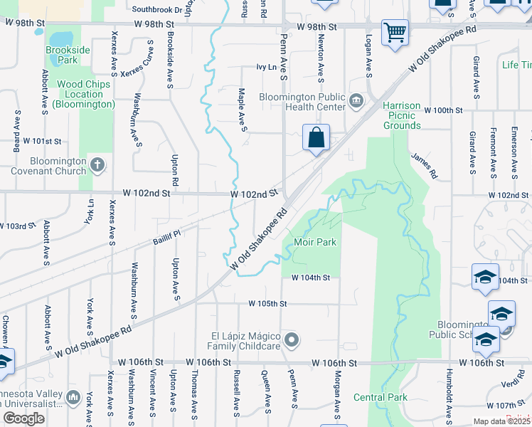 map of restaurants, bars, coffee shops, grocery stores, and more near 2300 West Old Shakopee Road in Minneapolis