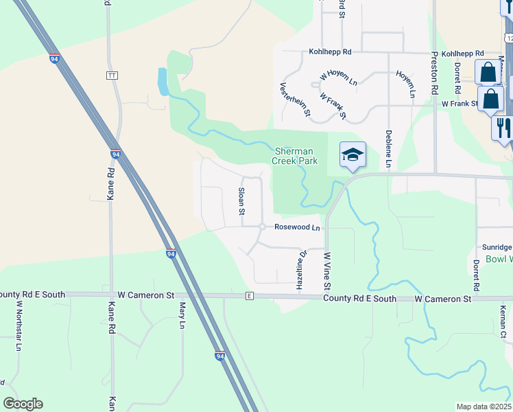 map of restaurants, bars, coffee shops, grocery stores, and more near 1824 Sherwood Boulevard in Eau Claire