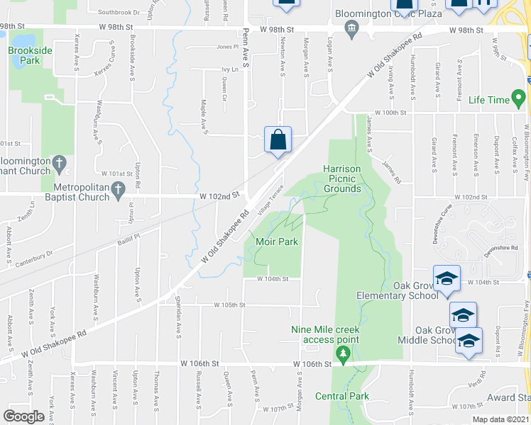 map of restaurants, bars, coffee shops, grocery stores, and more near 2225 Village Terrace in Minneapolis