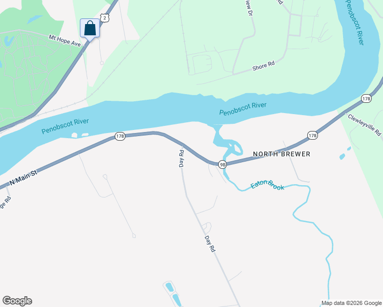 map of restaurants, bars, coffee shops, grocery stores, and more near 1105 North Main Street in Brewer