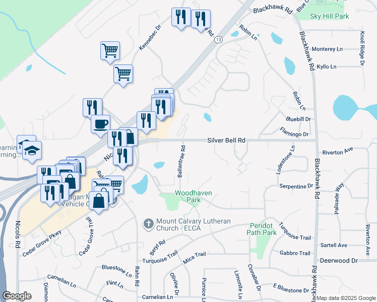 map of restaurants, bars, coffee shops, grocery stores, and more near 3801 Ballantrae Road in Saint Paul