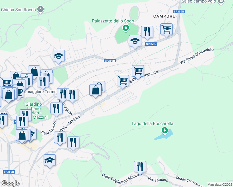 map of restaurants, bars, coffee shops, grocery stores, and more near 13D Via Fidenza in Salsomaggiore Terme